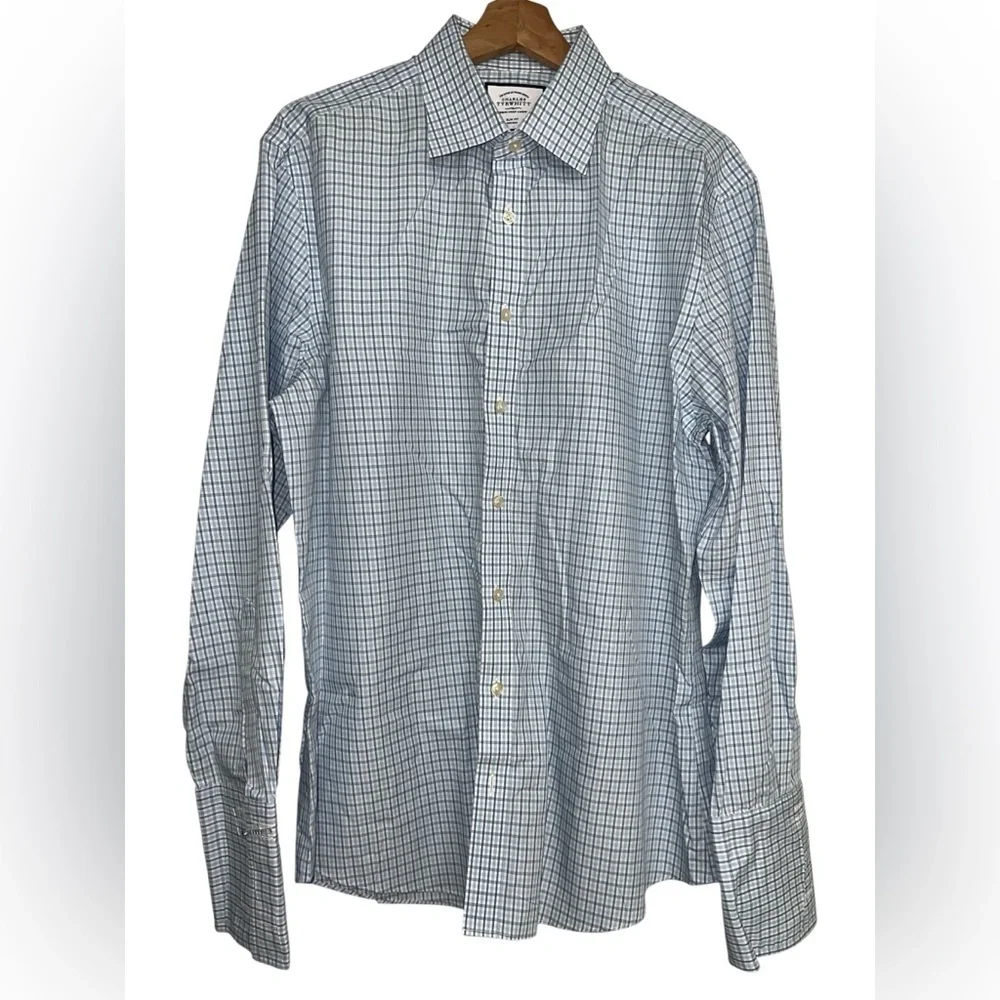 Charles Tyrwhitt Slim Fit Long Sleeve Button Up Shirt Plaid Men’s Size 16.5/34